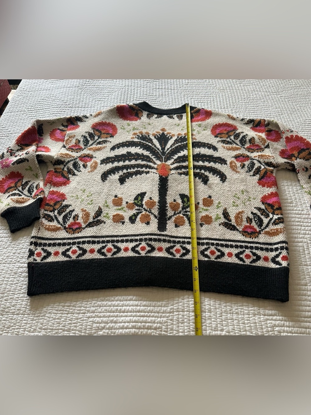 Farm Rio Palms Paradise Sand Knit Cardigan Sweater Women’s Size XS Oversized - Picture 12 of 16